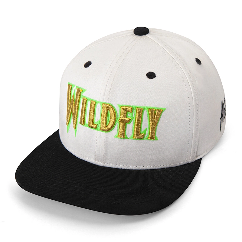 Adjustable cotton White Flat bill Gold Embroidered Snapback hat 1