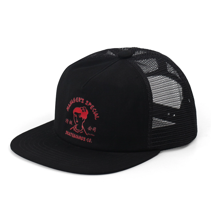 Bollta piatta a 5 pannelli Stampa Cappello Snapback regolabile in rete traspirante 1