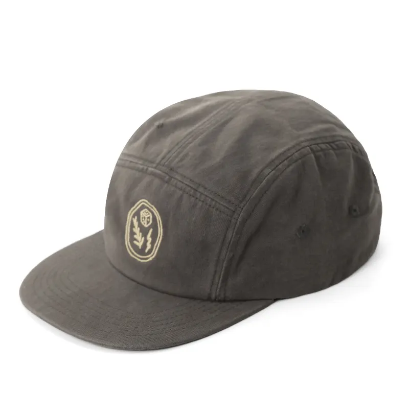 Five Panel Embroidered 100% Cotton Washed Flat Peak Camper Snapback Hat-1 2