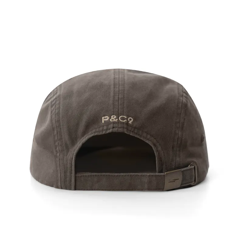 Five Panel Embroidered 100% Cotton Washed Flat Peak Camper Snapback Hat-1 3