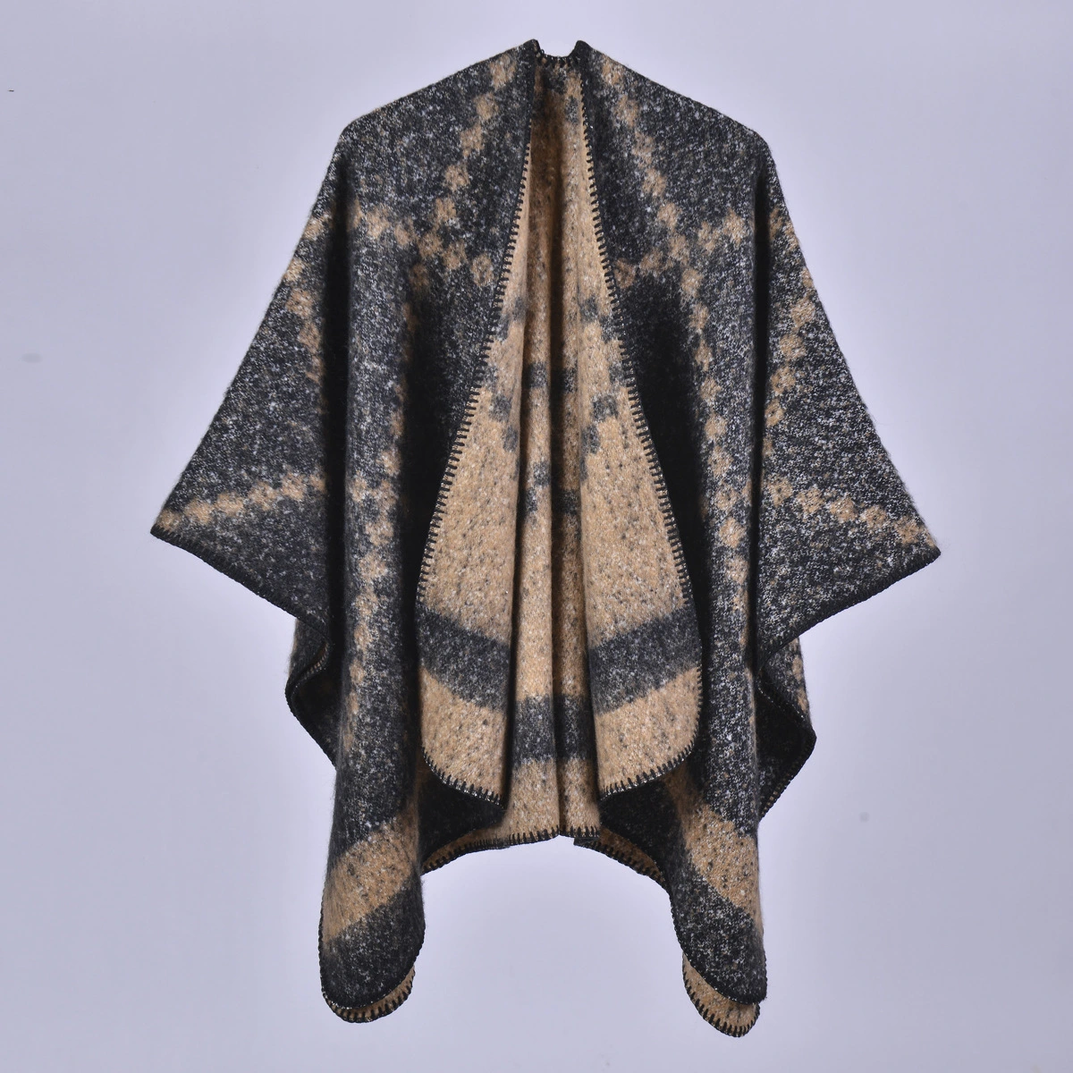 Ponchos tipo cárdigan de jacquard negro al por mayor de Mestyler DP249 1