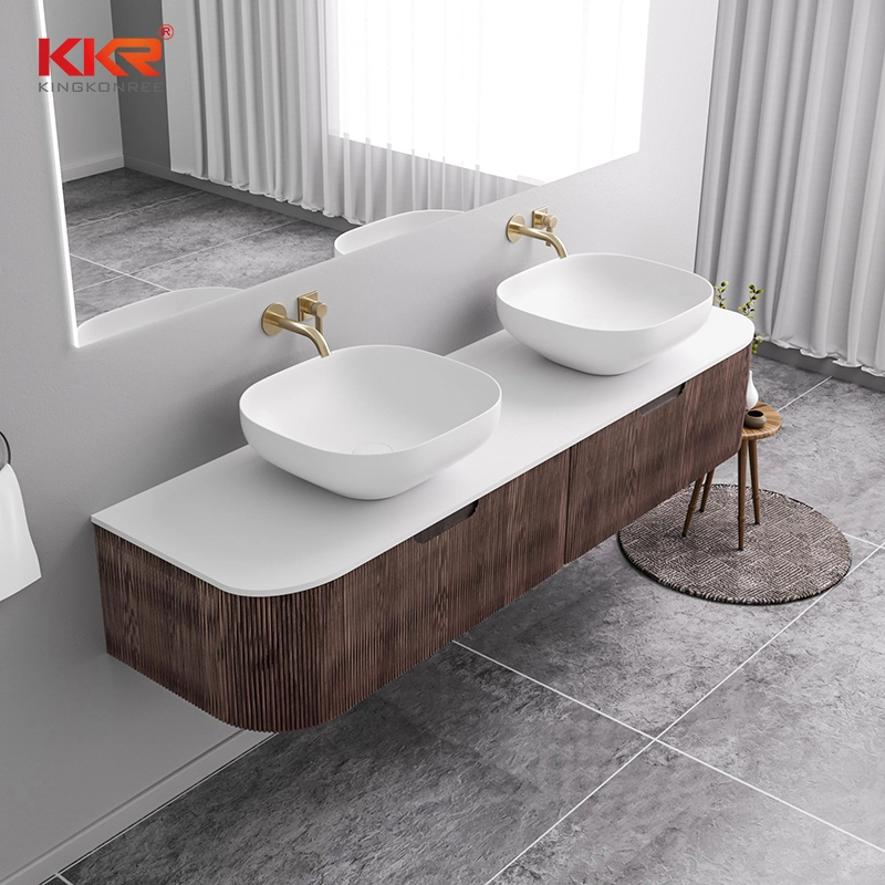 Vanité de salle de bain flottante de l'hôtel de luxe avec double lavabos en pierre artificielle 1