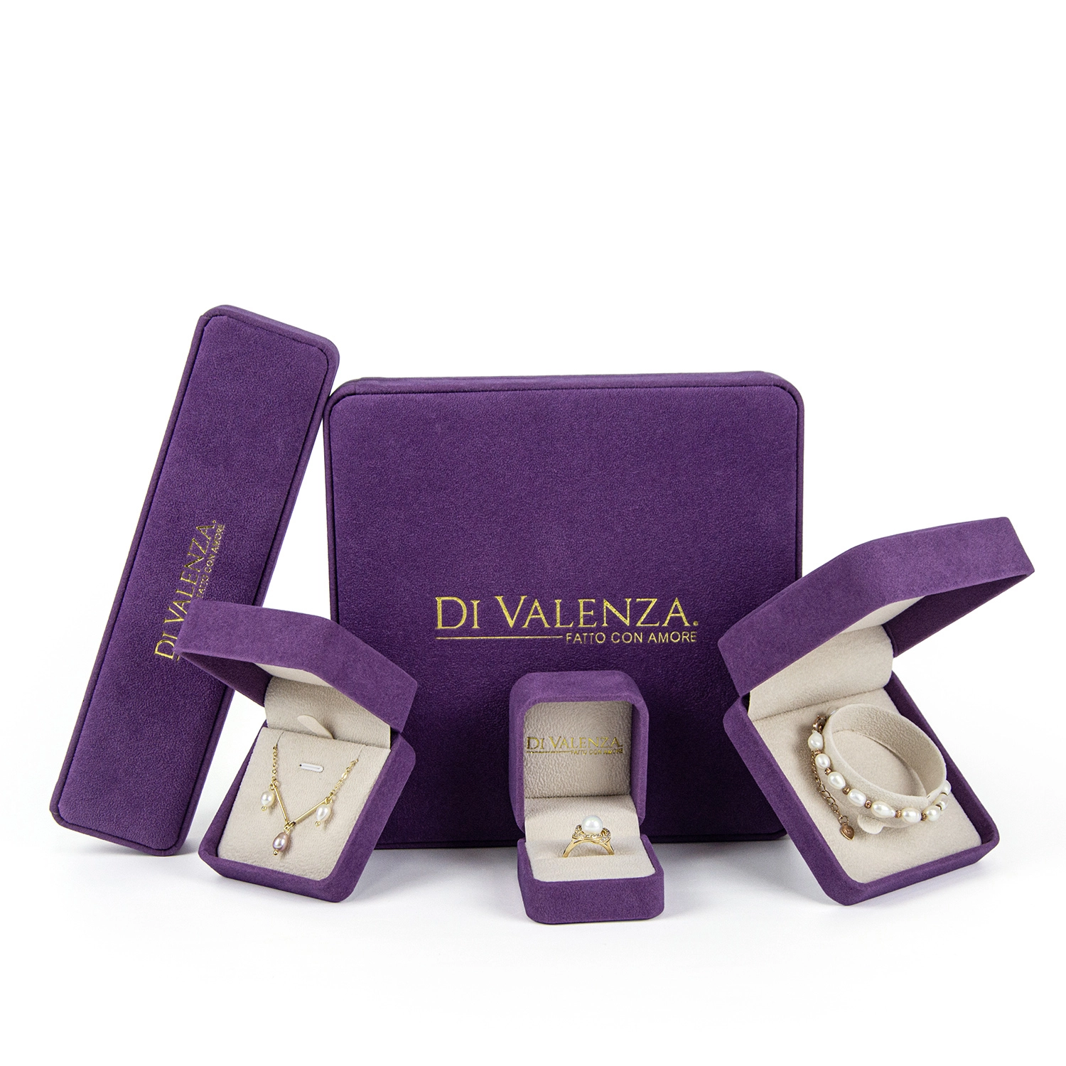 royal purple Caja de joyas de lujo luxury velvet fabric custom jewelry boxes pendant earring ring jewelry packaging box 1