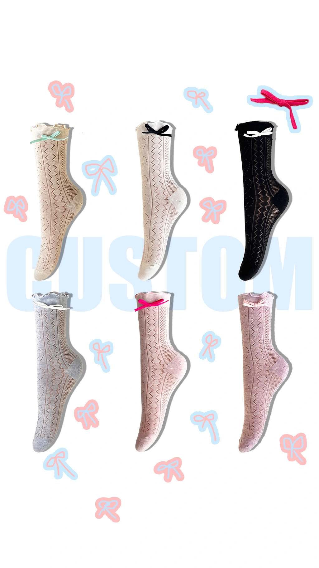 Breathable Women's Custom Bow Knitting Socks for Summer Wear 1