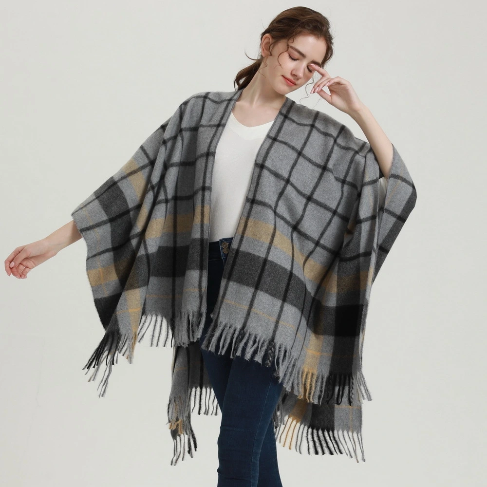 Norway Multicolor Checkered Plaid Capes Tassels Ponchos Mestyler DP133 1