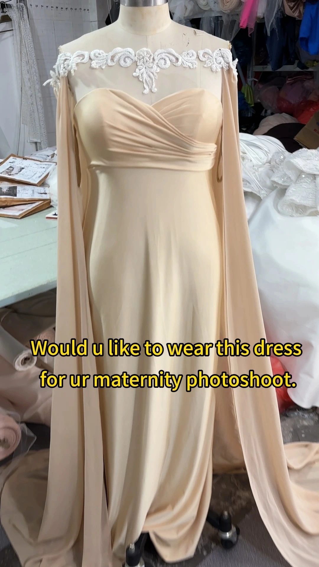 Nude Shade Cape Gown RSE1049 Maternity Dress For Pregnant Photoshoot 1
