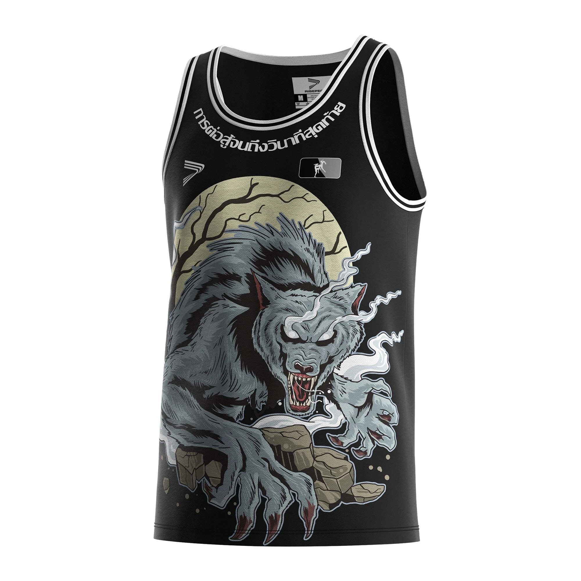 Wolf On Moonlit Night Muay Thai Tank-tops Black Tank shirt RISEPECT 1