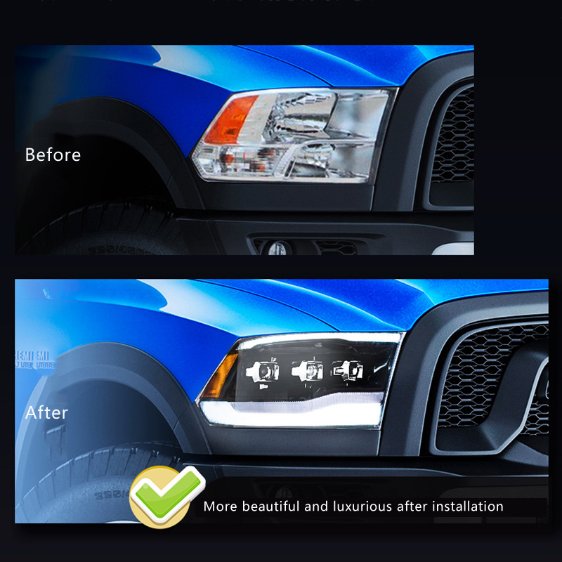 Conjunto de faros LED de automóvil para Dodge Ram 1500 2500 3500 Lámpara delantera 5
