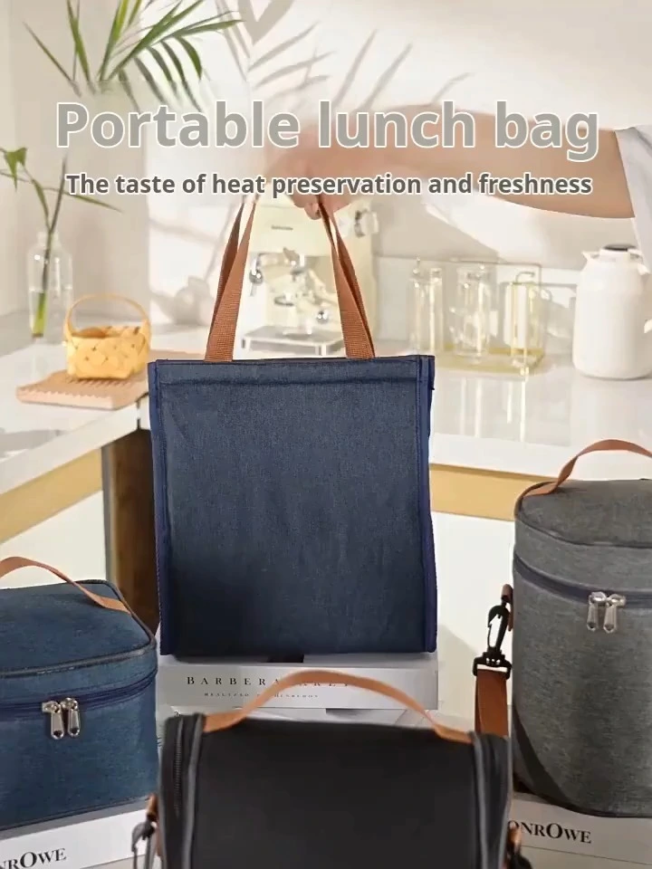 Portabel Crossbody Oxford Kotak Makan Siang Kotak Luar Kantong Bento Kantong Termal Tebal 1