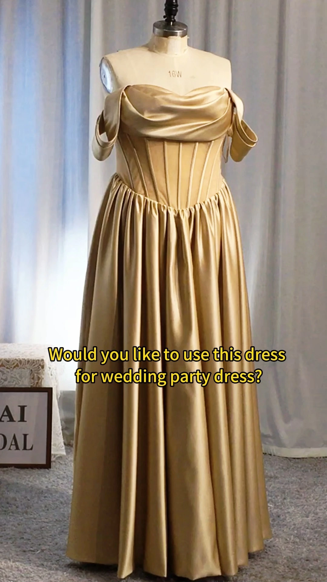 Gold Plus Size Bridesmaid Dresses RSE999 Elegant Off Shoulder Formal Party Dress 1