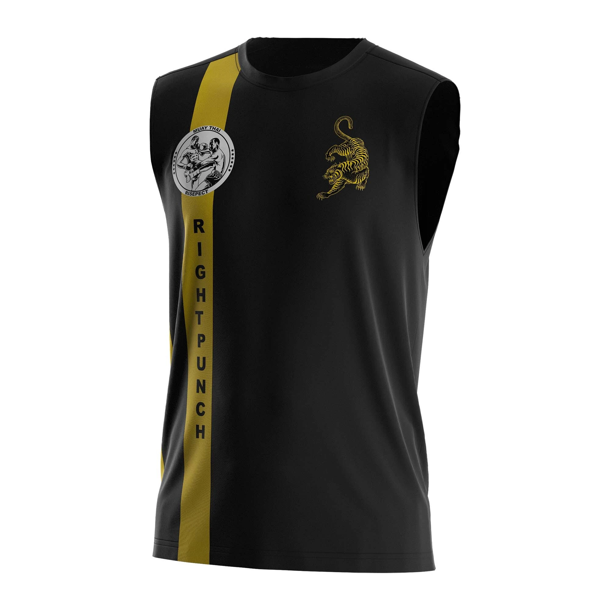 ODM Black-gold Tiger Muay Thai Sleeveless Shirts Wholesale Boxing Tags Custom 1