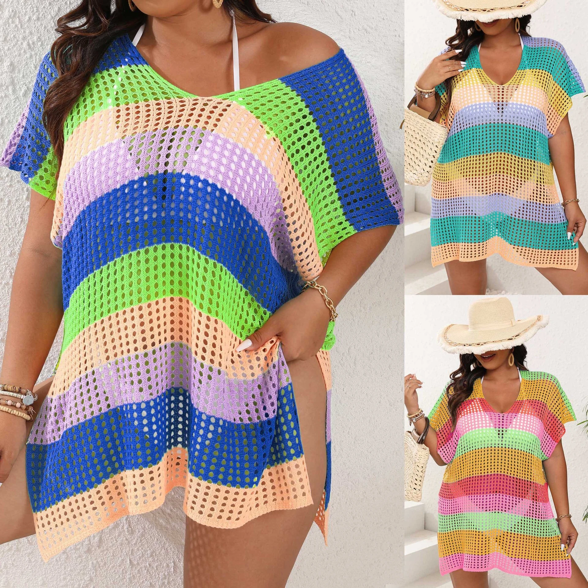 Breezy Striped Plus Size Cover-Up for Beach | Machine Washable Loose Fit Women's Swim Dress 1