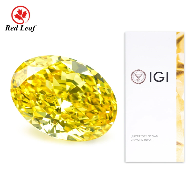 Redleaf Hot Sell Fancy Vivid Yellow Oval Cut 1CT 1.5CT VVS2 HTHP Lab Grown Diamond 1
