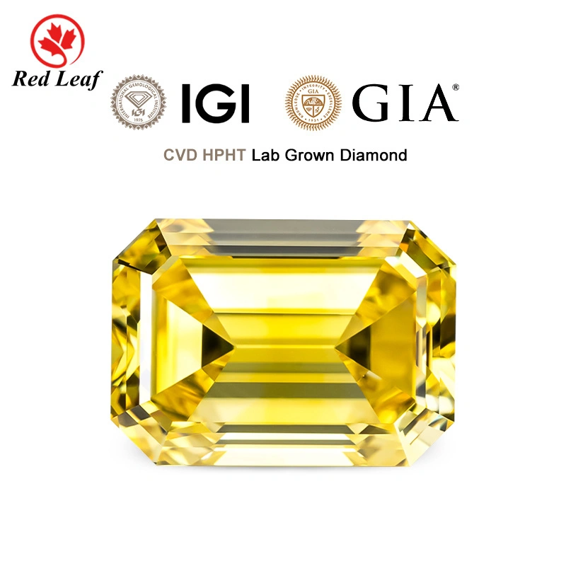 Redleaf Emerald Cut Fancy Yellow Loose Lab Grown Diamond CVD HPHT Lab Grown Yellow Diamond 1