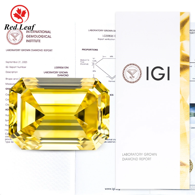 Redleaf Emerald Cut Fancy Intense Yellow 1CT VS1 HPHT Lab Grown Diamond 1