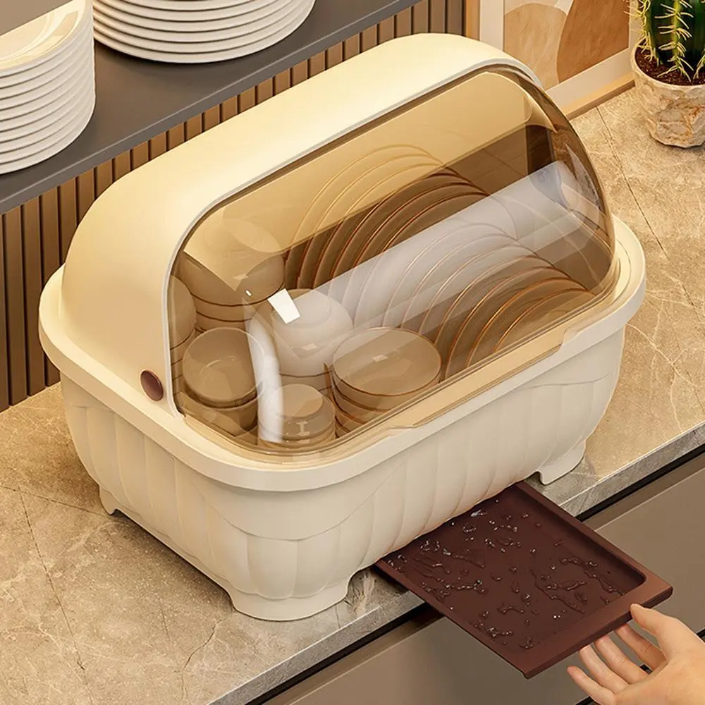 Kitchen Cupboard, Cream Wind Dustproof Dish Storage Rack 1