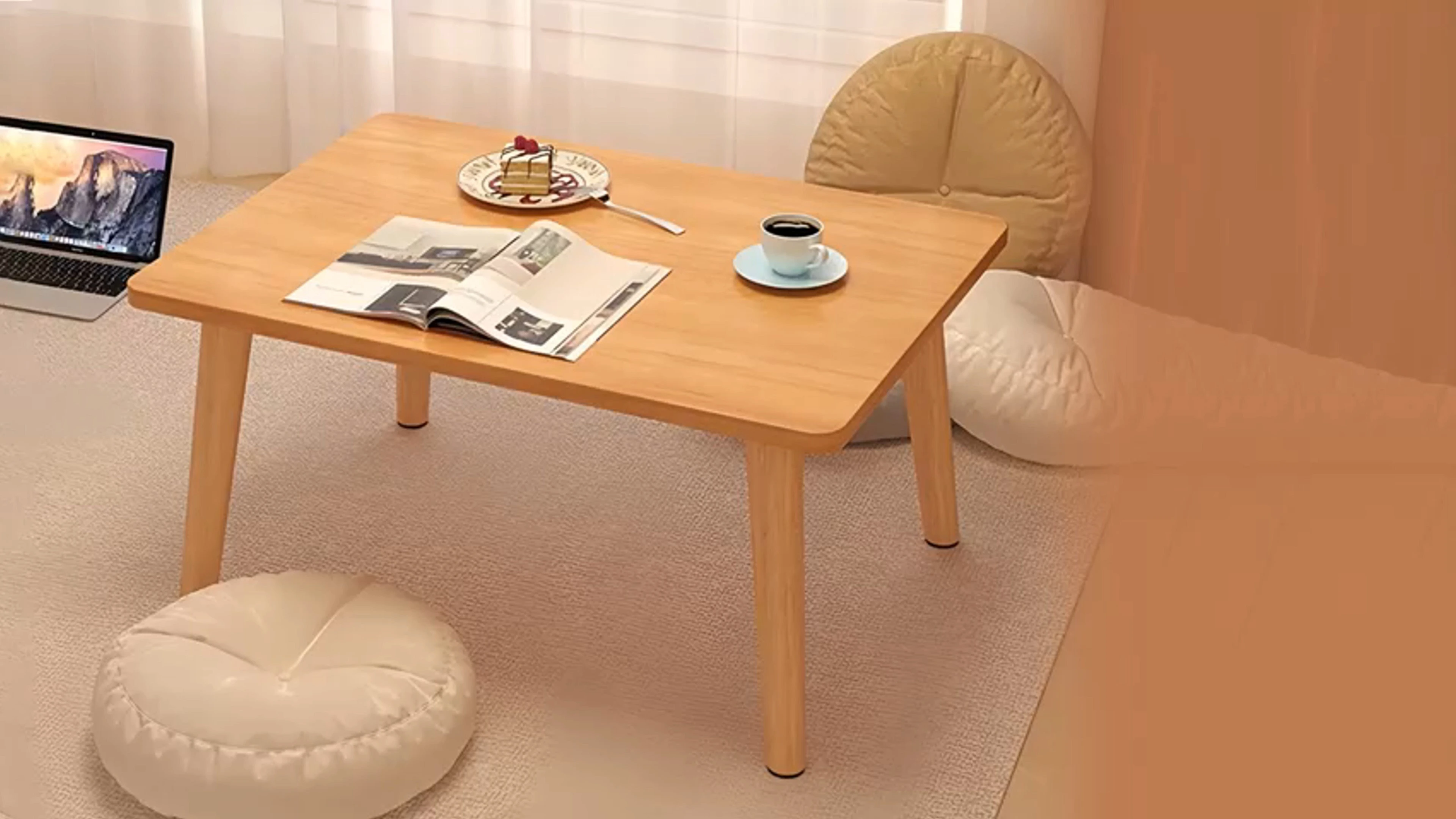 Mesa de café pequeña mesa baja de madera maciza escritorio de mesa de piso resistente para sentarse en el piso, el almacenamiento y los muebles de la sala de estar, madera natural, 24 pulgadas (blanco, 24 * 16 pulgadas) 1