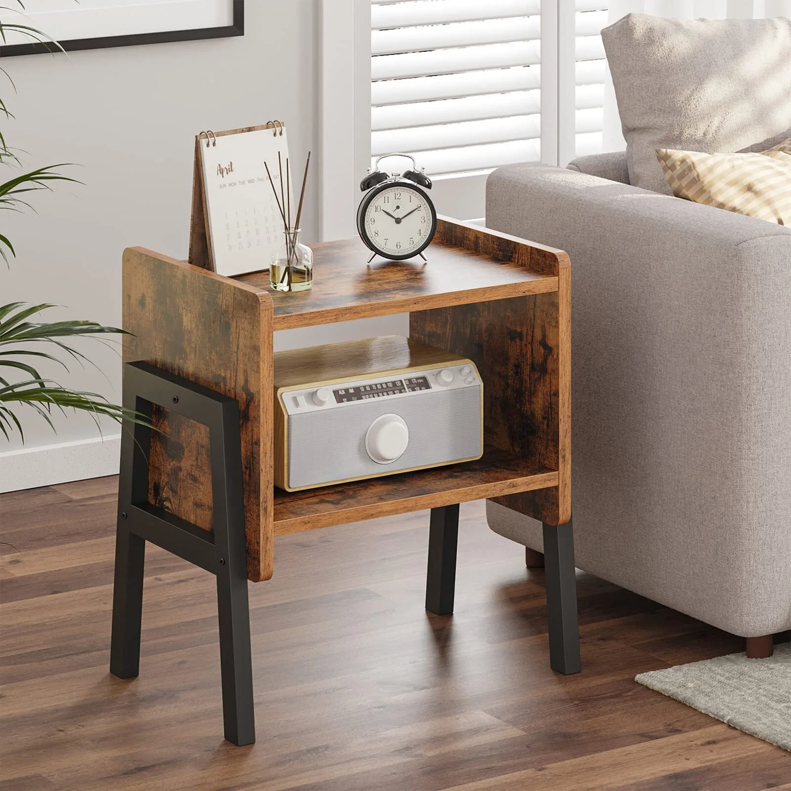 Target de nuit, ensemble de 2, tables d'extrémité empilables, table d'appoint, tables de chevet avec étagère de rangement ouverte, chambre, salon, brun rustique 1