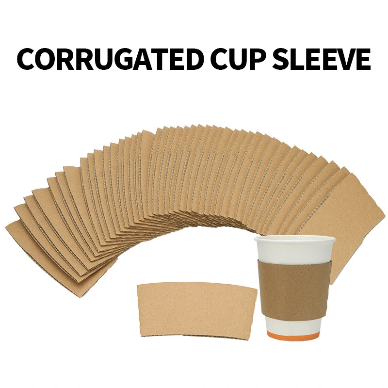 50pcs Brown Coffee Cup Sleeves Kraft Corrugated Paper Heat Insulation Cardboard Holder Disposable Cup Cover 1