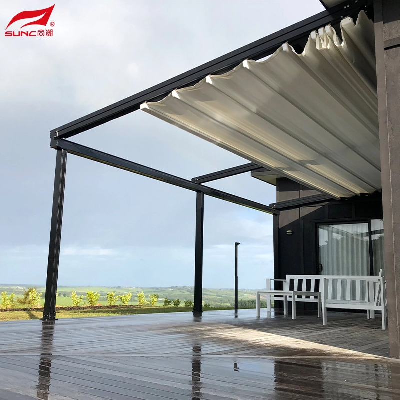 Vodoodporna zložljiva strešna PVC pergola tenda za teraso z LED lučmi 2