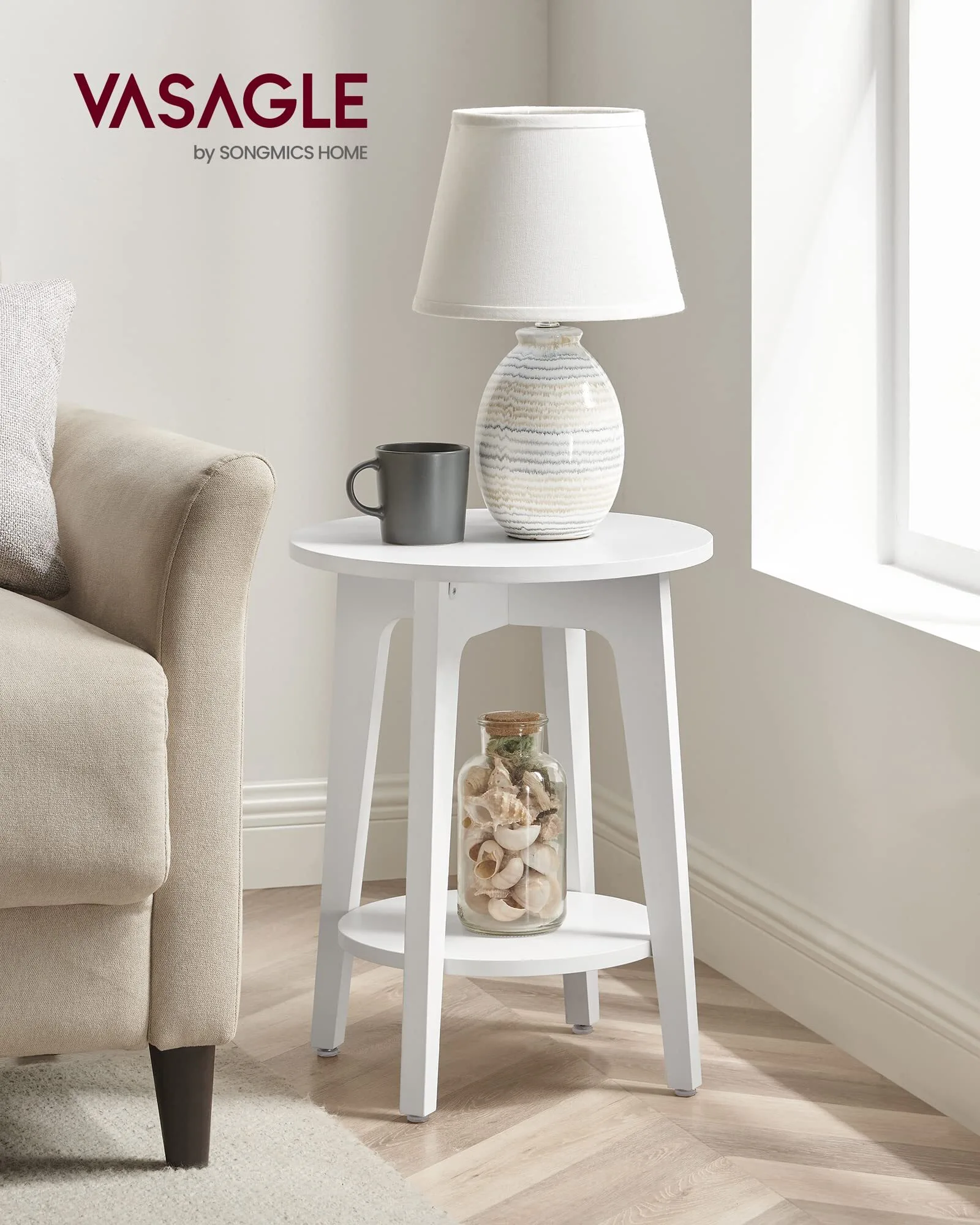 Petite table d'extrémité ronde avec table de chevet de plateau inférieur pour les petits espaces salon 1