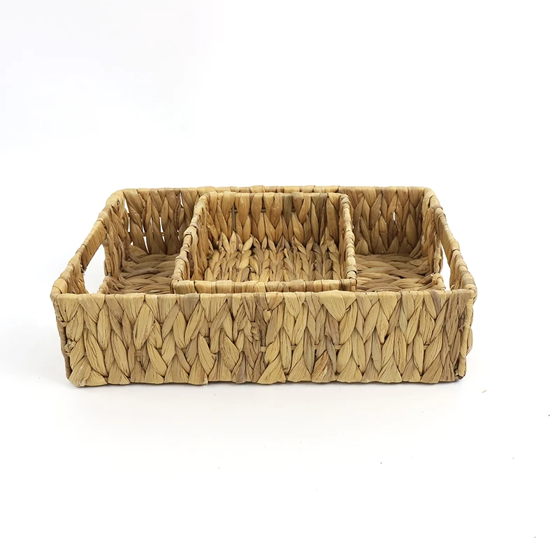 Cesta de cesta de almacenamiento de paja Dos lados con doble manija hueco rectangular, una pequeña cesta de almacenamiento empotrada 1