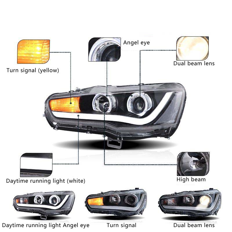 Car LED Headlights For Mitsubishi Lancer 2008-2016 Front Lamp 2