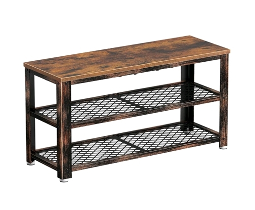 Étagère à chaussures à 3 niveaux, banc d&39;entrée de rangement de 28,7 po avec étagères en filet 1