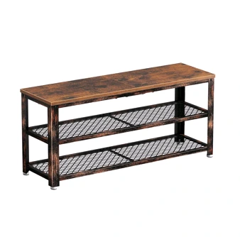 Banc à chaussures en bois, étagère à chaussures à 3 niveaux, banc d&39;entrée de rangement avec étagères en maille, siège en bois 1