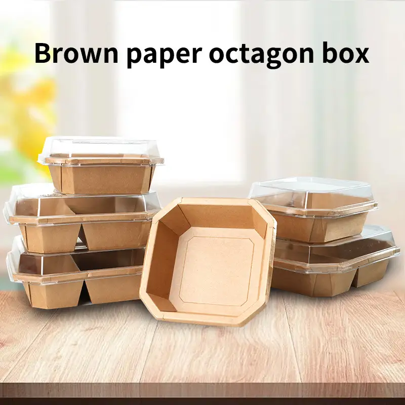 Kraft Paper Lunch Box Dessert Bento Boxes Disposable Lunch Box Fast Food Packing Boxes Paper Bowls With Lid 1