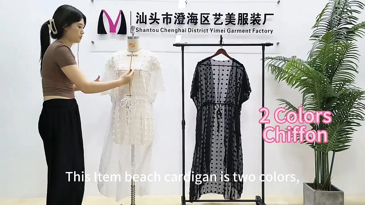 Kimono tipo cárdigan abierto con lazo en la parte delantera para mujer, de gasa con lunares y protección solar 1