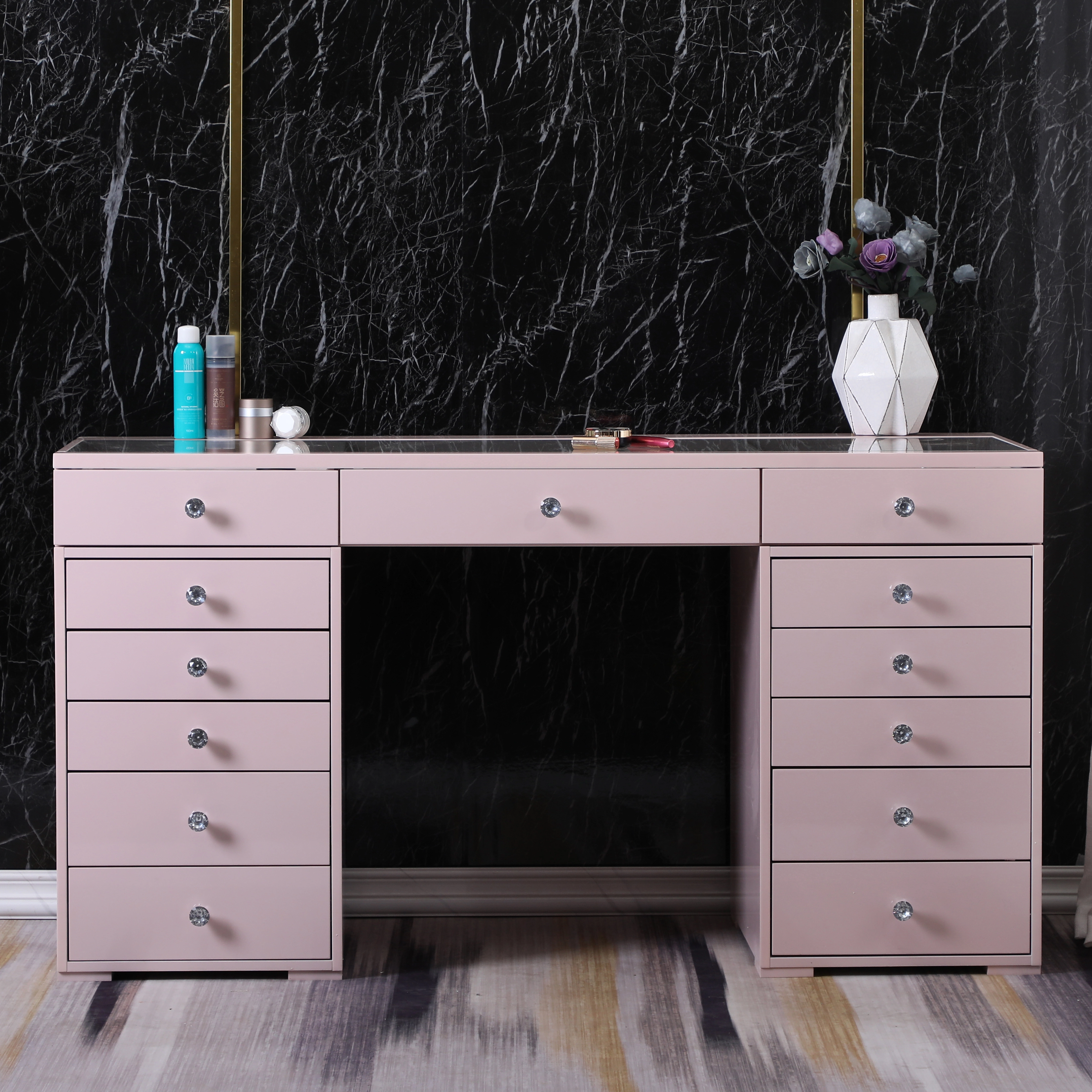 Yifan Hollywood - Vaidade rosa de estilo: 13 gavetas, amplo armazenamento, perfeito para quarto e sala, atende a todas as necessidades de vestir 1