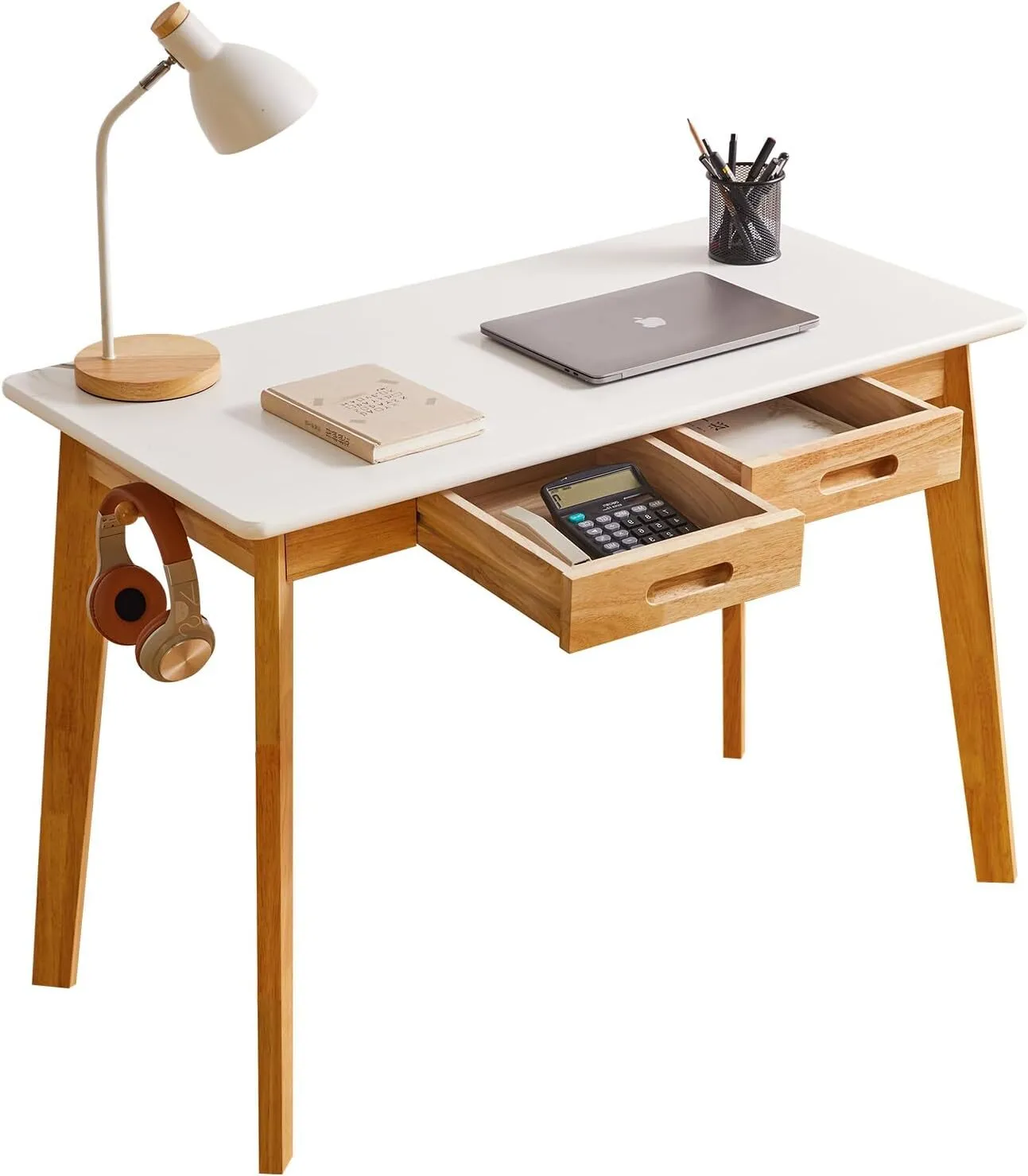 Mesa de computador de madeira, mesa de estudo de madeira com gaveta e haste de suspensão 1