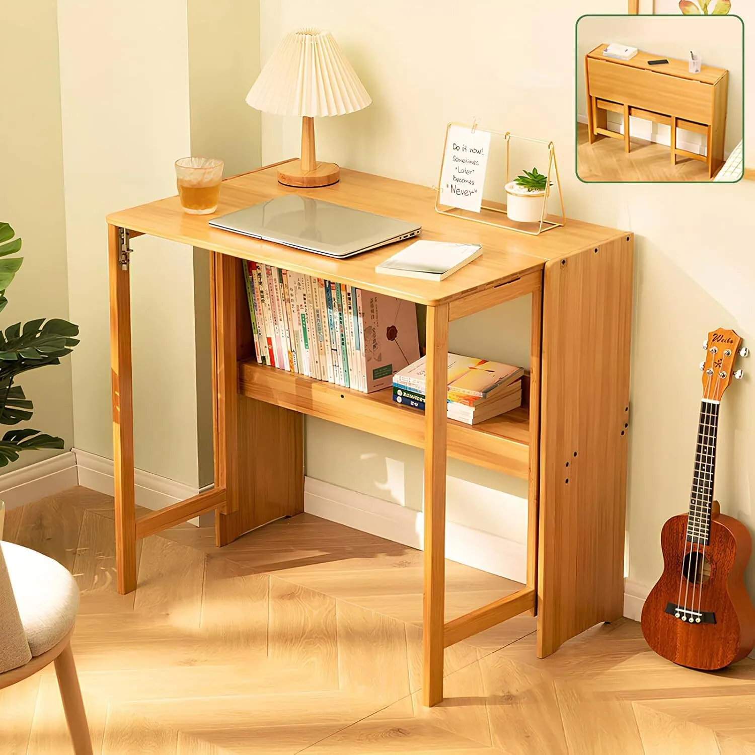 Bureau pliant en bambou Table de bureau moderne pour la maison, le bureau, la chambre à coucher, les petits espaces 1
