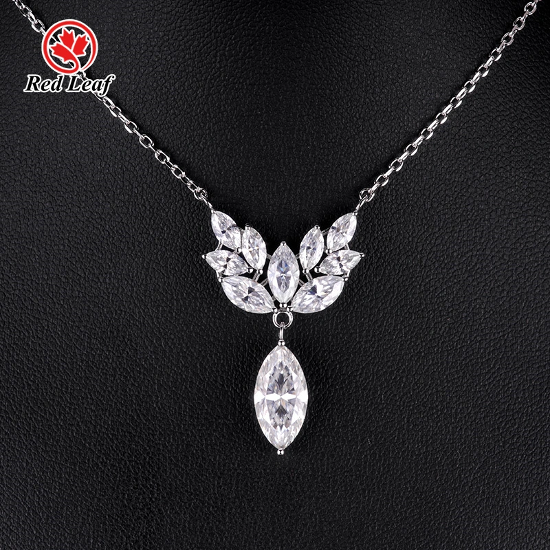 Marquise Cut 10K 14K 18K White Gold GRA Certificate Moissanite Necklace Custom Lab Made Jewelry -Redleaf 1