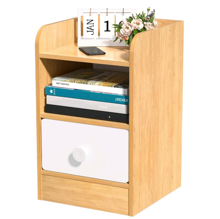 Table de chevet étroite en bois avec tiroir et étagère blancs pour petits espaces 1