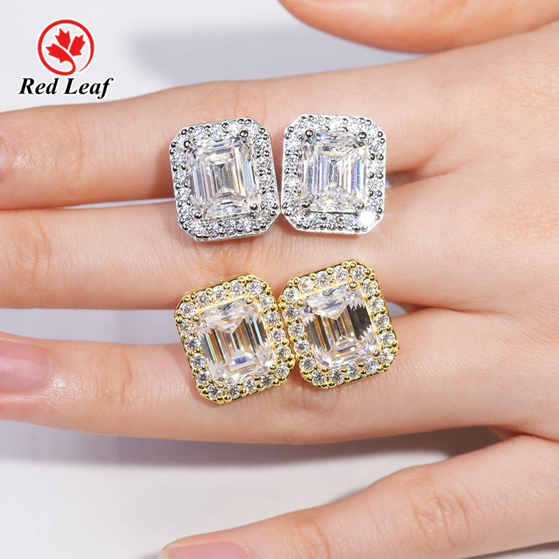 Redleaf تصميم جديد 925 Silver 6x8mm eMisald Cut Moissanite Stud أقراط 1