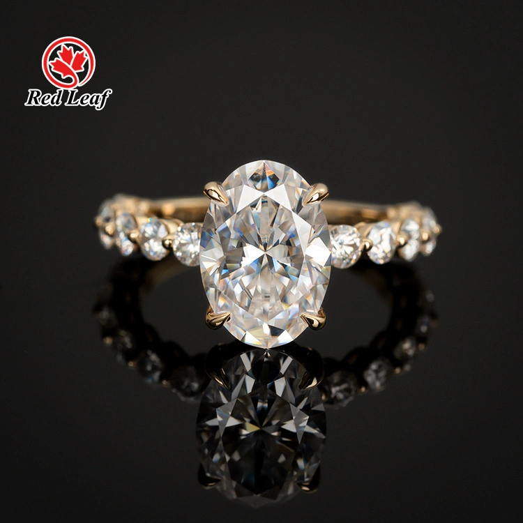 14k Gelbgold Oval geschnittener Moissanit Ring Round geschnittener Ehering Custom Labor Labor Angenommene Verlobungsringe-Rotblatt 1