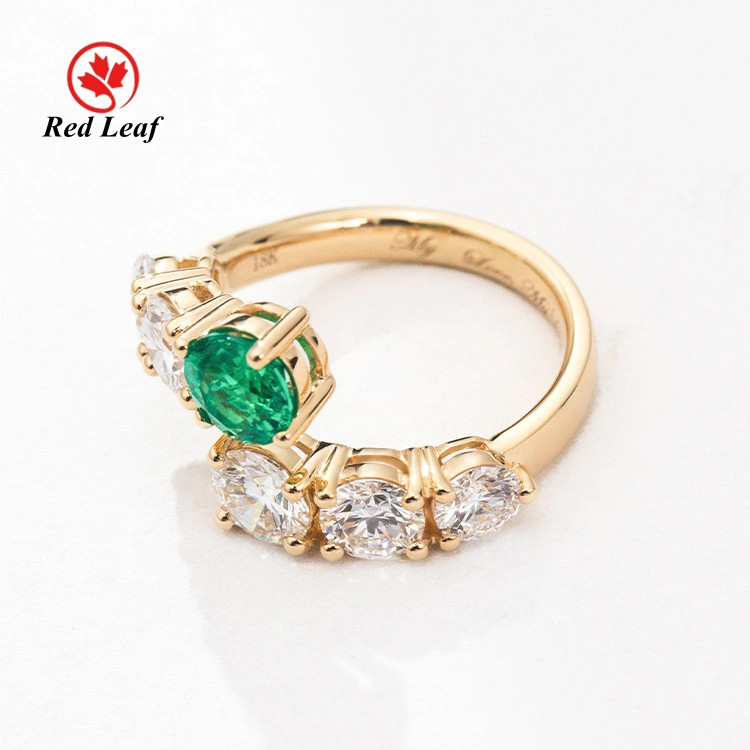 Redleaf 18K Gold Gold Round Cut Emerald & White Lab Diamond Engenge Ling CODD Diamond Jewellery Manufactures 1