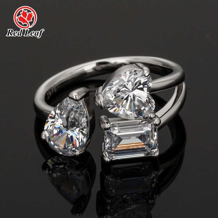 Redleaf Heart Cut 14K White Gold Moissanite Ring Pear Cut Emerald Cut Custom Lab Grown Engagement Ring 1