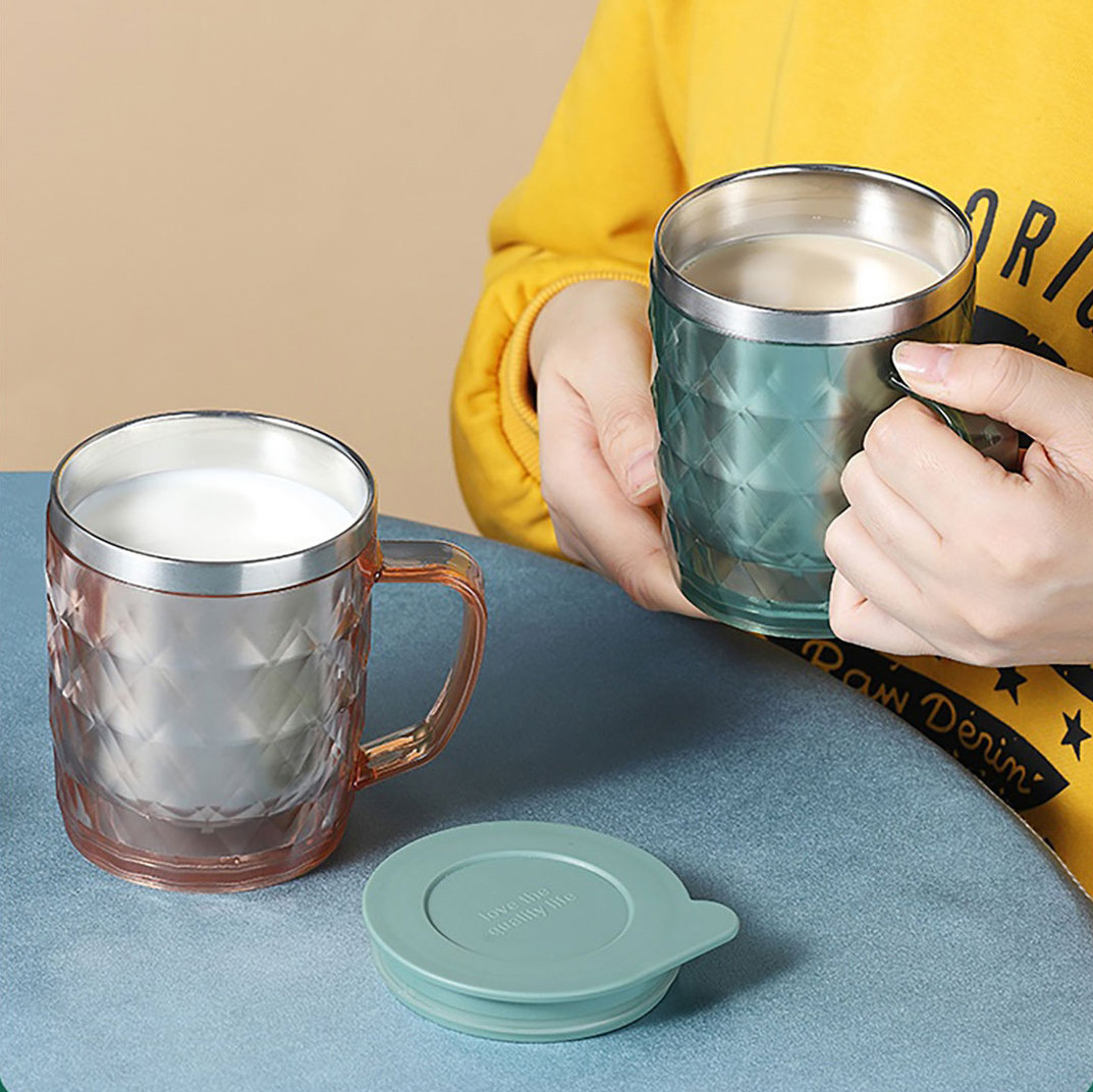 Stainless Steel Diamond Patterned Water Cup with Lid, Crystal Clear Beer Cup 1