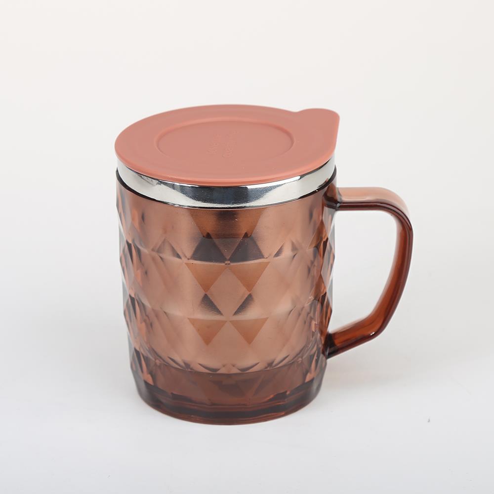 Stainless Steel Diamond Patterned Water Cup with Lid, Crystal Clear Beer Cup 5