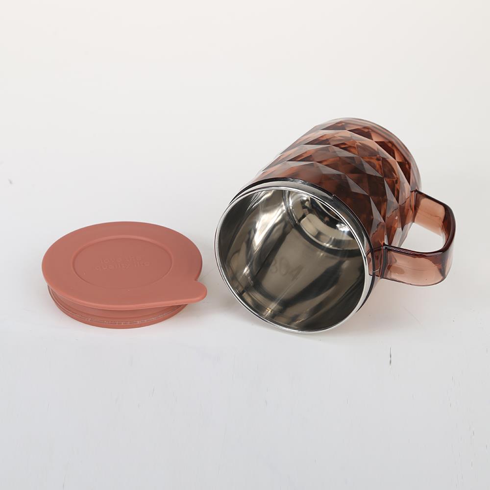 Stainless Steel Diamond Patterned Water Cup with Lid, Crystal Clear Beer Cup 6