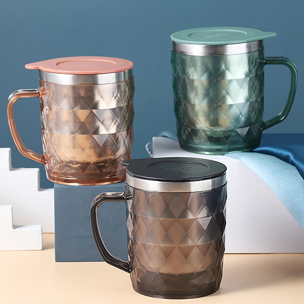Stainless Steel Diamond Patterned Water Cup with Lid, Crystal Clear Beer Cup 3