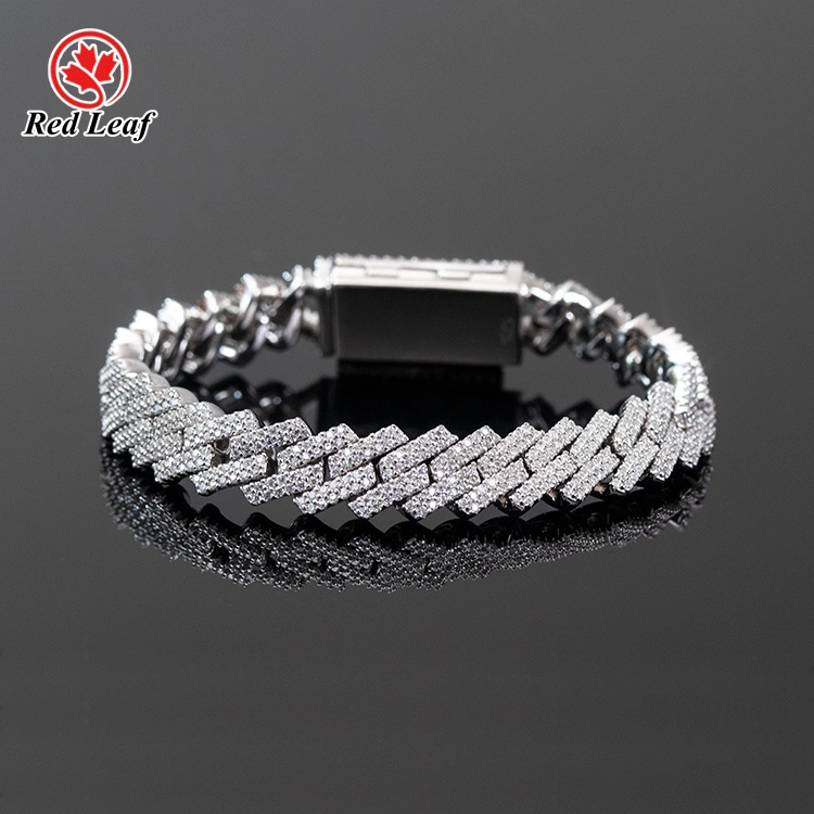 Redleaf 14K Gold White D VVS MOISSANITE Pulsera cubana Laboratorio personalizado Joyas hechas 1