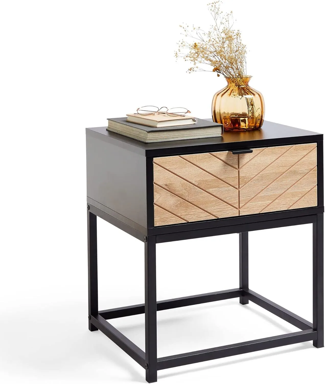 Table de chevet moderne en bois avec cadre en métal pour chambre à coucher 1