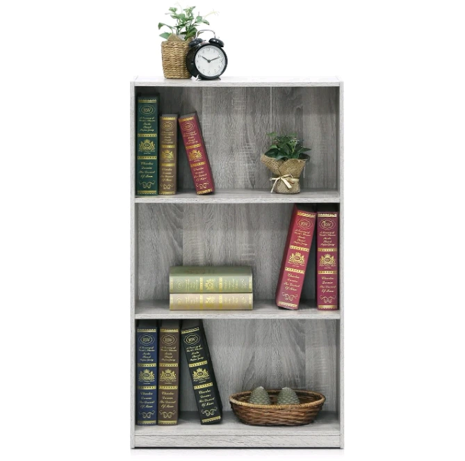 Estantería de madera MDF con 3 estantes de almacenamiento para sala de estar, color gris 1