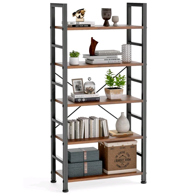 Bibliothèque moderne en bois à 5 niveaux, étagères hautes pour salon/maison/bureau 1