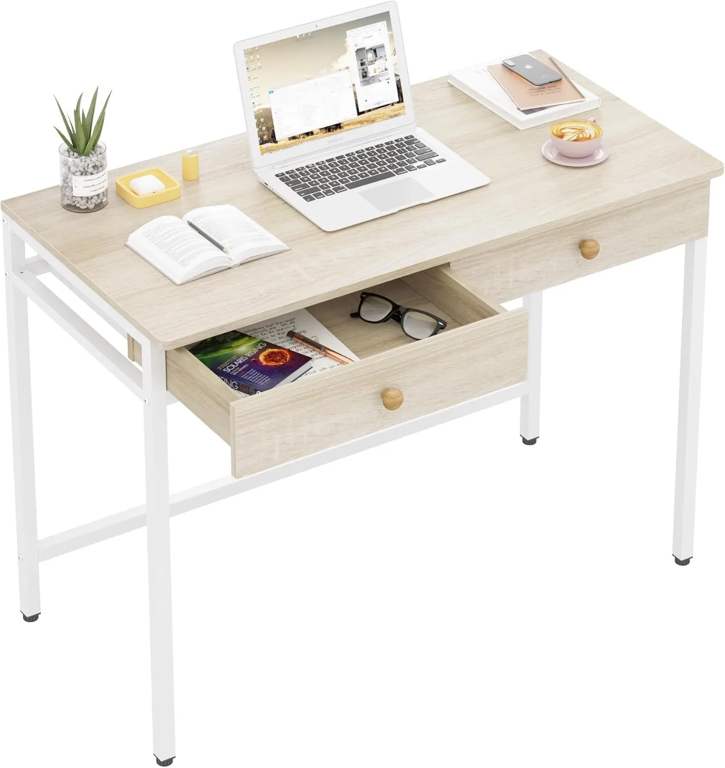 Mesa de computador de madeira e metal com gavetas para escrever, estudar e jogar 1