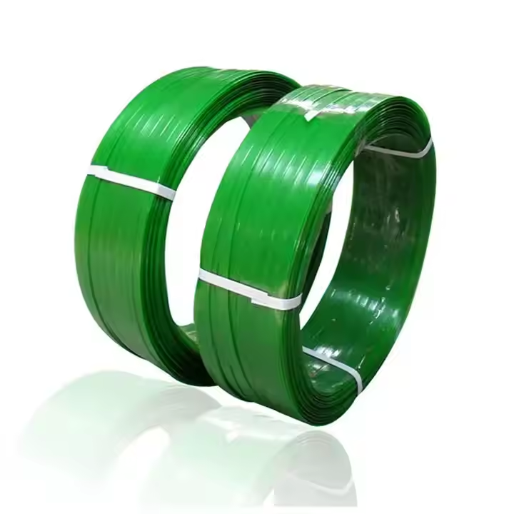 Rotolo di cinghia in PET in materiale plastico ad alta resistenza goffrato verde per uso con macchine automatiche 1